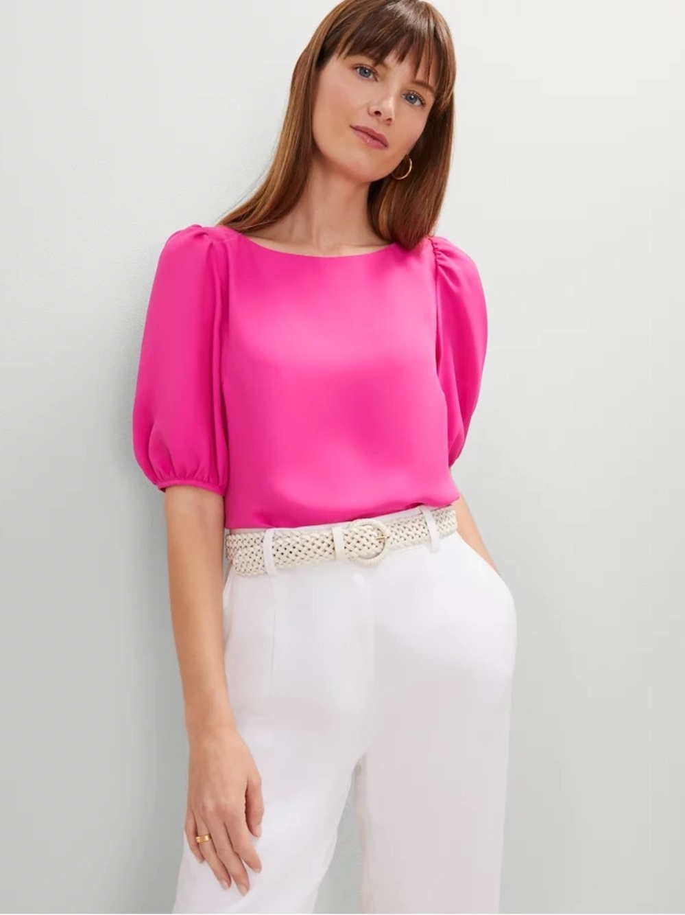 NWT Hot Pink Puff Sleeve Blouse Size M